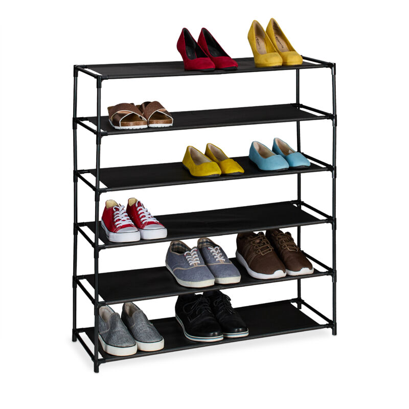 Relaxdays - Rangement à chaussures, 6 niveaux, structure métal & niveaux en tissu, pour l'entrée, noir