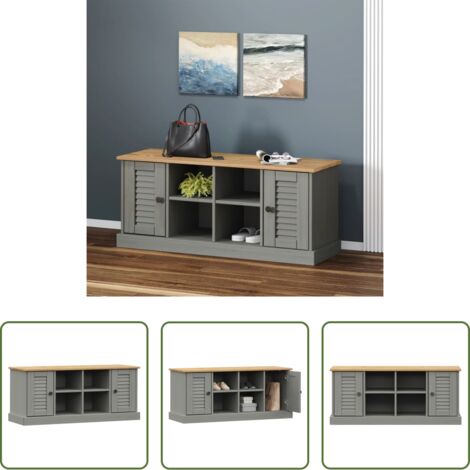 Rangement à chaussures -  Banc à chaussures VIGO gris 106x35x45 cm bois massif de pin