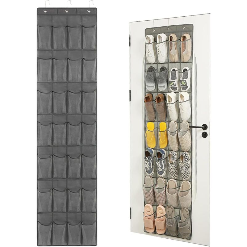 Rangement à chaussures suspendu pour porte, 1PCS Organisateur de chaussures suspendu avec 28 poches et 3 crochets, Pliable Organisateur rangement