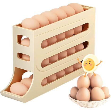 Rangement à œufs,Support à œufs,Rangement Oeuf Frigo Distributeur,Boite a oeufs,Distributeur D'œufs Pour Réfrigérateur,Distributeur Oeufs,Organisateur d'oeufs,Porte Œufs (Couleur beige)