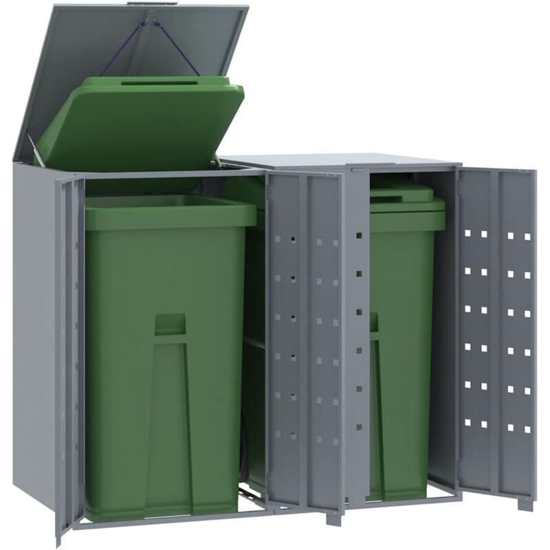 vidaXL Rangement à roulettes pour poubelles pour 2 bacs gris acier