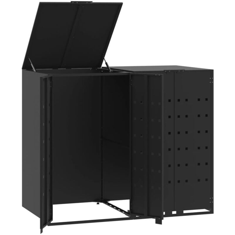 Rangement à roulettes pour poubelles pour 2 bacs noir acier Vidaxl