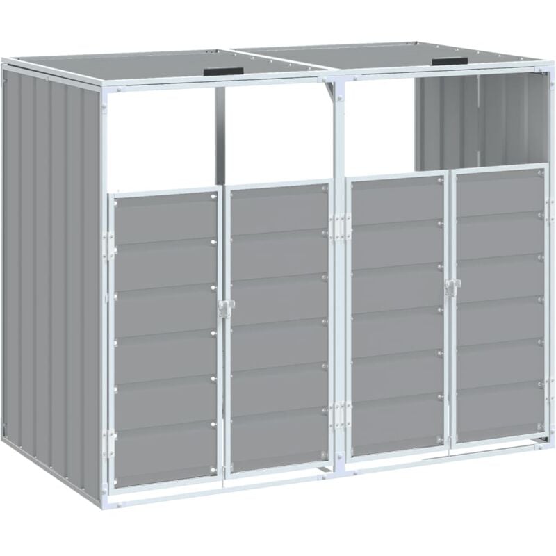 Rangement à roulettes pour poubelles pour deux bacs gris acier vidaXL
