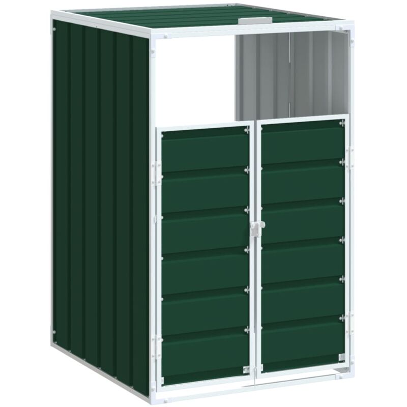 Rangement à roulettes pour poubelles pour bac unique vert acier Vidaxl