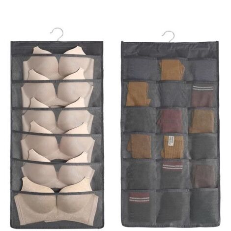 Rangement à Suspendre,24 poches suspendues sacs de rangement pour soutiens-gorge, sous-vêtements, culottes et chaussettes(grise)