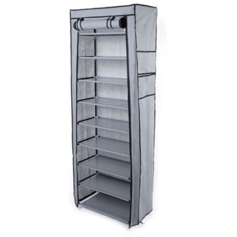 Rangement Armoire étagères à Chaussures 10 Couches Meubles à Chaussures avec Housse gris