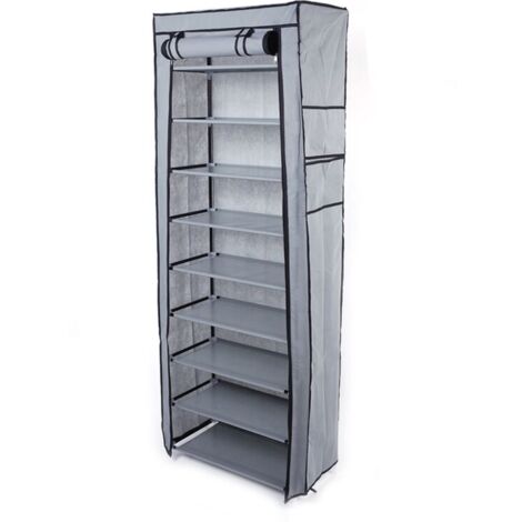 Rangement Armoire étagères à Chaussures 10 Couches Meubles à Chaussures avec Housse gris