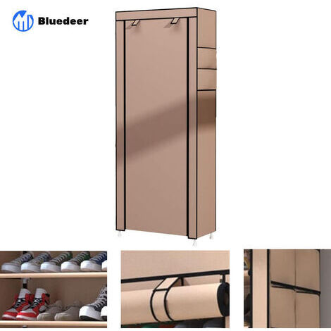 Rangement Armoire étagères à Chaussures 10 Couches Meubles à Chaussures avec Housse Marron