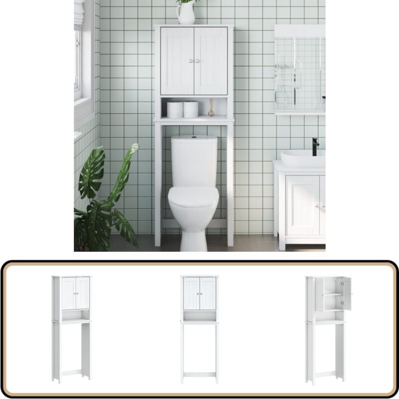 Rangement au-dessus de la cuvette BERG blanc bois massif - Meuble De Salle De Bain - Rangement Salle De Bain - Étagère Salle De Bain - Rangement Wc