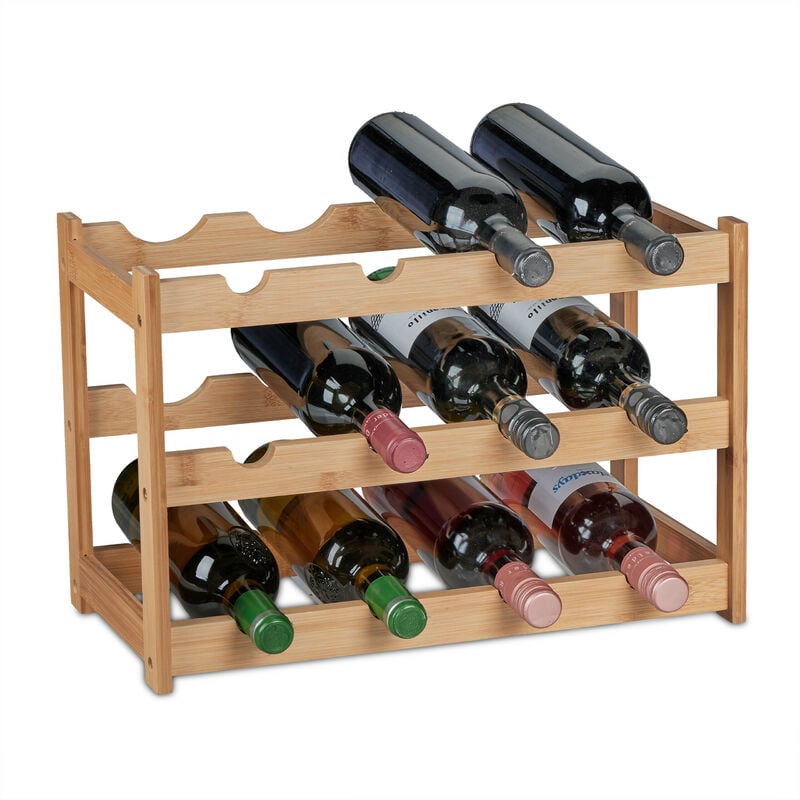 Rangement bouteilles de vin, 12 emplacements, bambou, HxLxP: 30 x 45 x 23,5 cm, non fixe, cuisine, bar, nature - Relaxdays