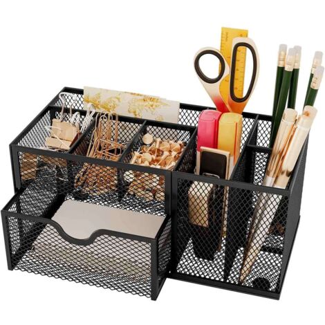 Rangement Bureau Organisateur, Métal Grillagé Organiseur de Bureau/Pot a Crayon/Accessoire Bureau/Porte Stylo, Multifonction Fourniture Bureau Pour la Maison D'école de Bureau, Noir