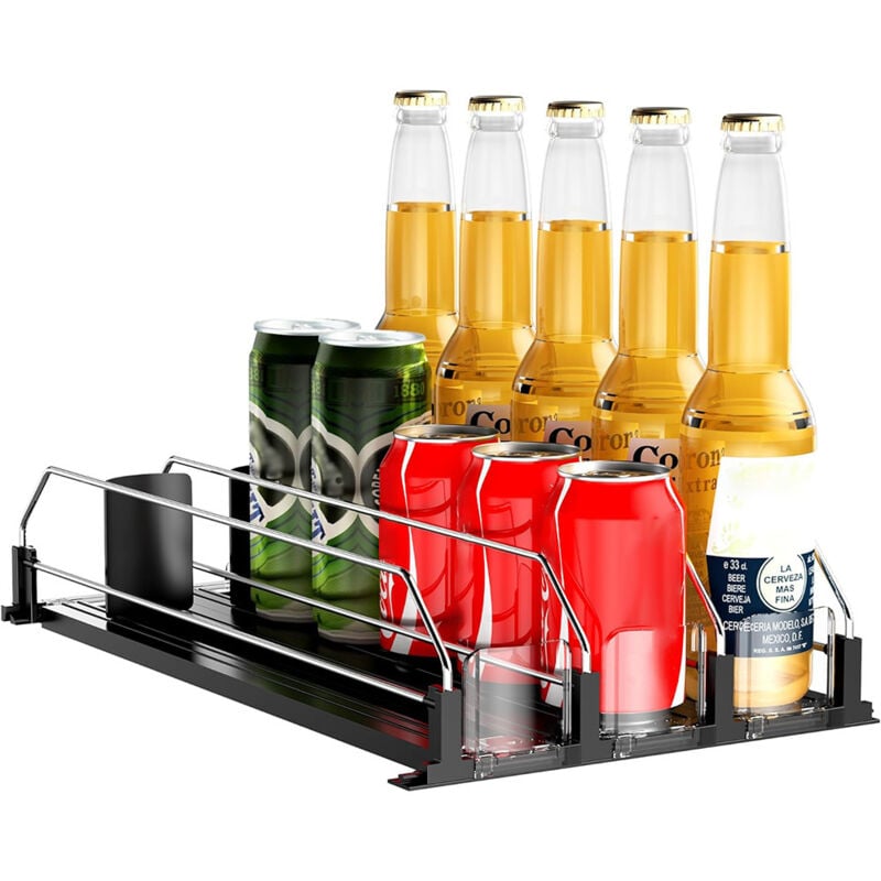 Rangement Canette Frigo Coulisseau à Poussoir Organisateur de Boissons Soda Bouteilles de Bière, Porte-Boissons Automatique à Ressort -3 Rangées