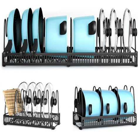 Rangement Casserole 10 Compartiments Réglables, Couvercle dans Placard, Cuisine Assiette, Support pour Poêle
