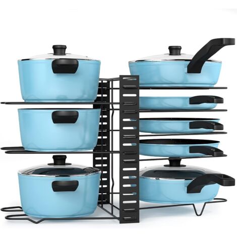rangement casserole avec 8 Compartiments Réglables, avec couvercle, dans placard, rangement cuisine assiette, support pour poele.
