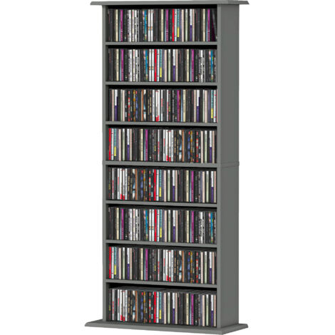 Rangement CD DVD 8 compartiments 6 étagères réglables, capacité 360 CD 185 DVD Blu-ray, gris
