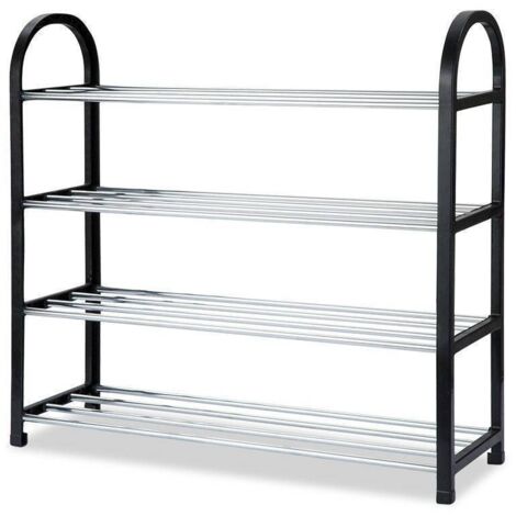 Rangement chaussure, étagère à chaussure de la tour de rangement du Cabinet Organisateur En Plastique Aluminium Métal DIY Maison Chaussures Étagère pour Hall Entrée (4 niveaux)