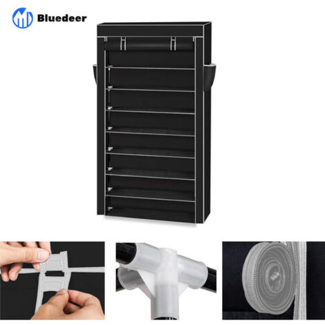 Rangement Chaussure Tissu, Meuble a Chaussure avec Housse, 9 Couches, 1603088 cm, Étagere Chaussure pour Sneakers Box etc. Noir