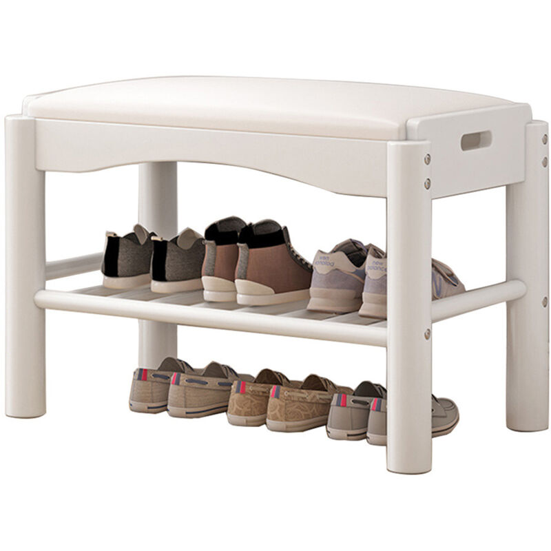 Banc à chaussures en bois avec assise rembourrée, Organiseur à 2 niveaux pour entrée, salon, chambre à coucher, Banc de rangement pour chaussures 60
