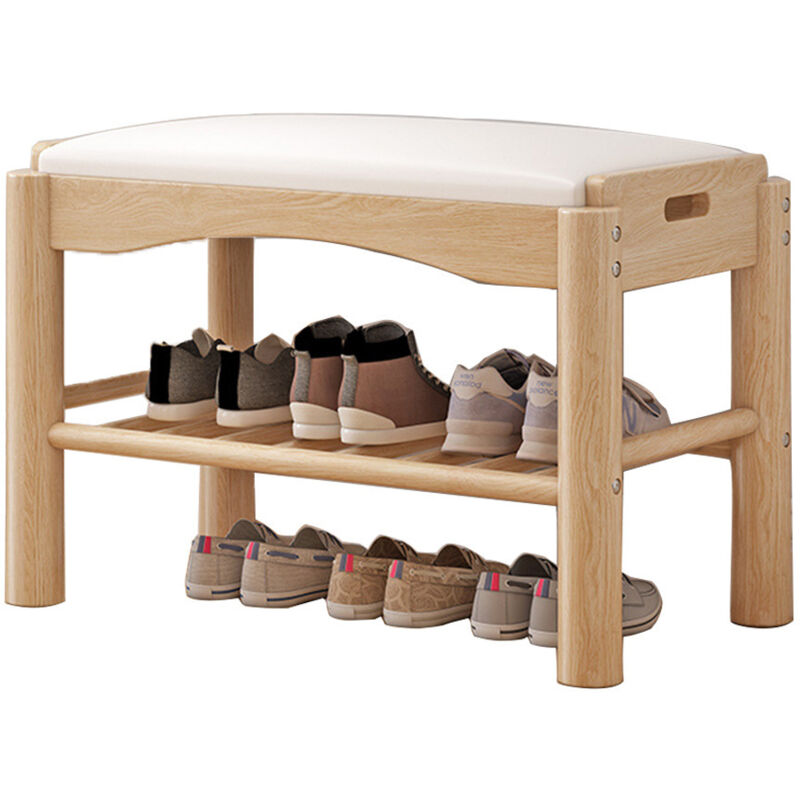 Banc à chaussures en bois avec assise rembourrée, Organiseur à 2 niveaux pour entrée, salon, chambre à coucher, Banc de rangement pour chaussures 60
