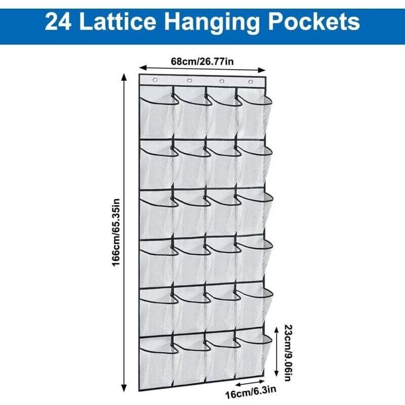 Rangement Chaussures Suspendu avec 24 Poches, Range Chaussures à Suspendre sur la Porte, Sac de Rangement Suspendu (Blanc)