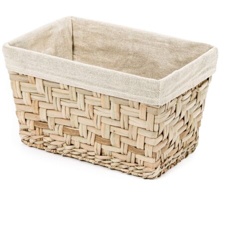 Rangement & Cie RAN6511 - Cestino Fiesta in giunco intrecciato con fodera in lino, misura piccola, beige