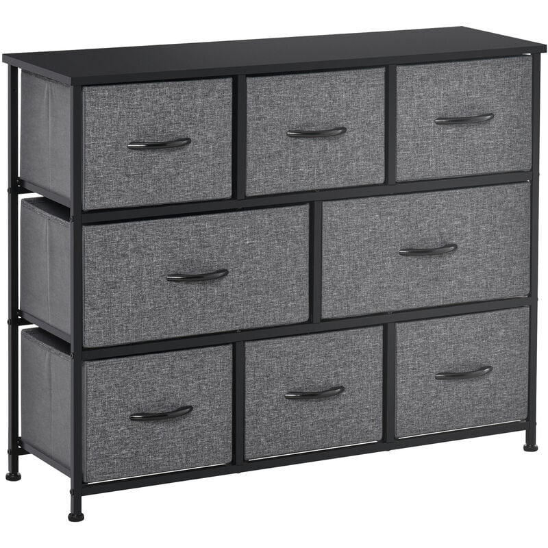 Homcom - Commode meuble de rangement 8 tiroirs pliables en tissu 100 x 30 x 78,5 cm anthracite - Gris