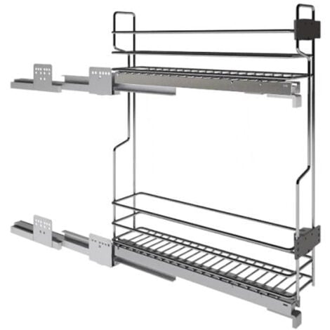 Rangement coulissant étroit pour meuble bas - 2 niveaux - Sens : Gauche - Décor : Chromé - Matériau : Acier - Hauteur : 520 mm - Pour caisson de largeur : 150 mm - Charge : 25 kg  - INOXA INDUSTRIE