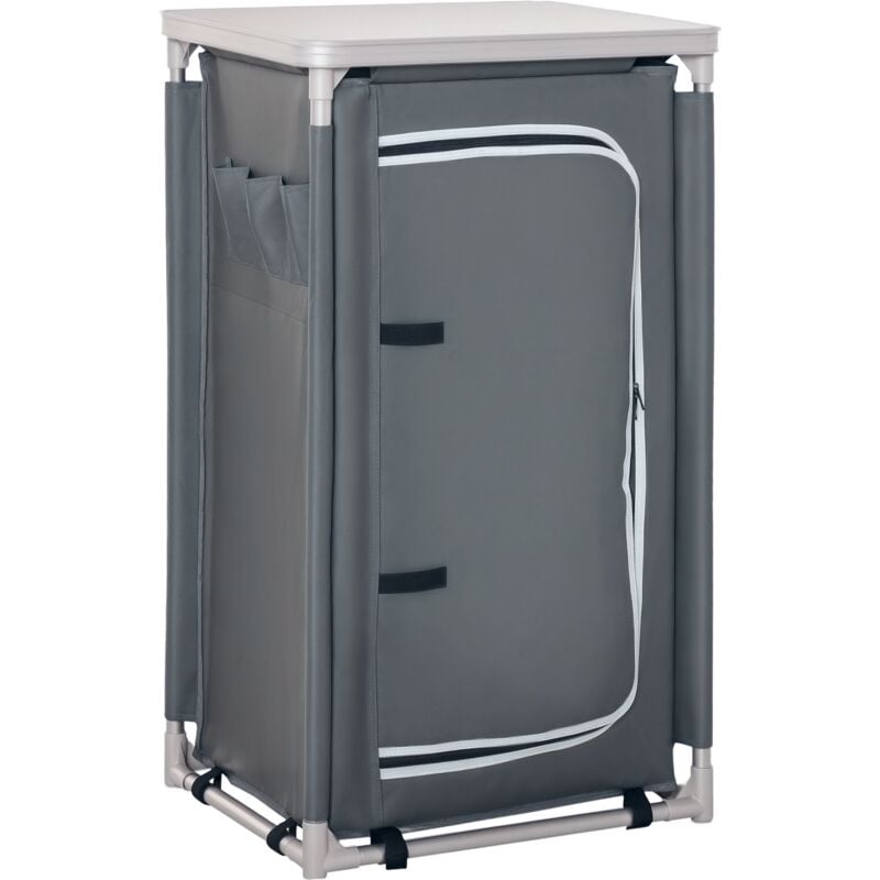 Rangement cuisine de camping pliable avec sac transport - 2 étagères - alu polyester gris