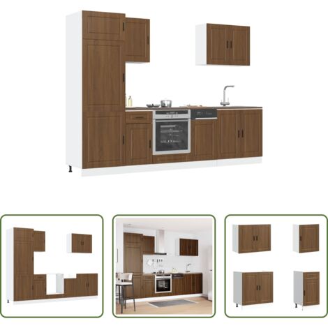 Rangement cuisine -  Ensemble de 7 meubles de cuisine en chêne brun "Porto"
