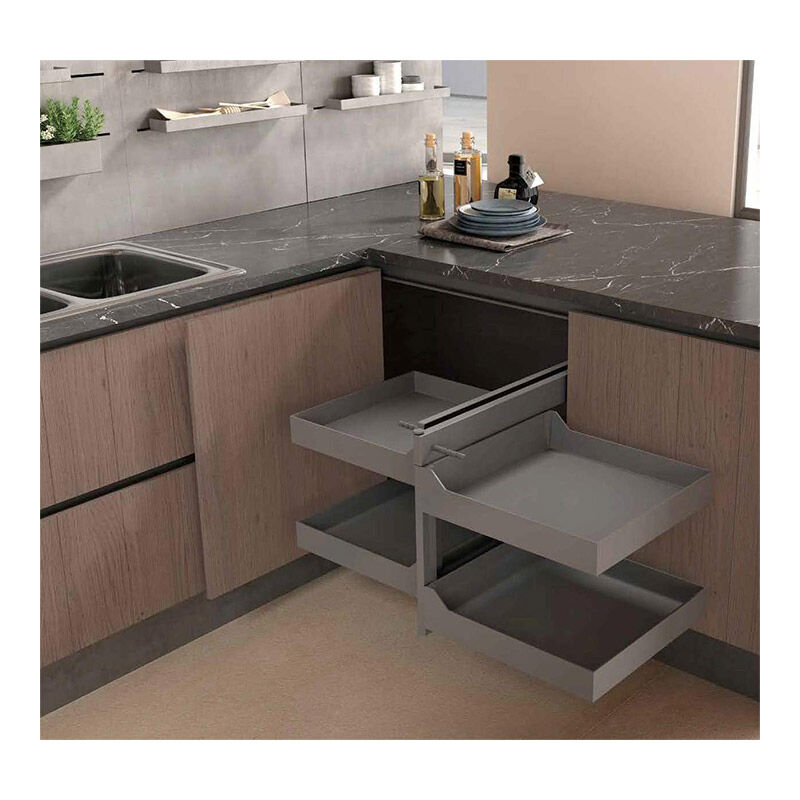 Rangement d'angle avec corbeilles - Sens : Droit - - Gris