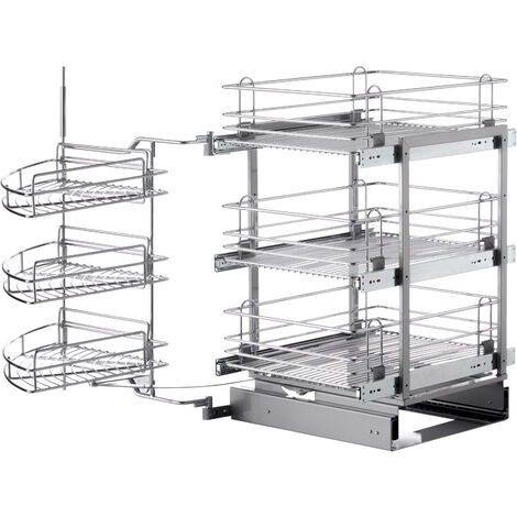 Rangement d'angle coulissant 6 corbeilles – Mécanisme d'angle pour meuble 900 mm – Hauteur intérieure 640 mm – Profondeur intérieure 486 mm – Vibo
