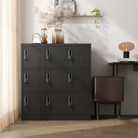 Rangement de bureau-Armoire métallique 9 portes sécurisée-Porte-cartes-Noir-Pour salle de sport/école/maison-90x40x100(cm)