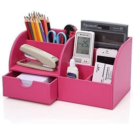 Rangement de bureau multifonctionnel en cuir PU à 7 compartiments, rangement pour cosmétiques et fournitures de bureau.