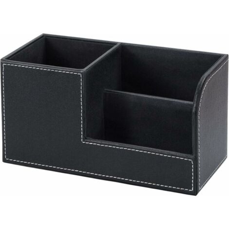 Rangement de Bureau PU Cuir Organisat de Bureau Multifonctionnel Porte-stylo Boîte de Rangement Noir