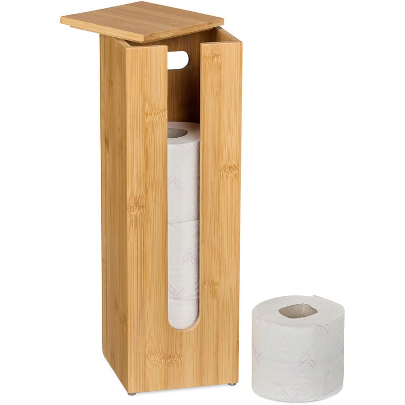 Porte-papier de toilette en bambou, pour 4 rouleaux, Rangement wc, autonome, 42 x 13,5 x 13,5 cm, nature - Relaxdays