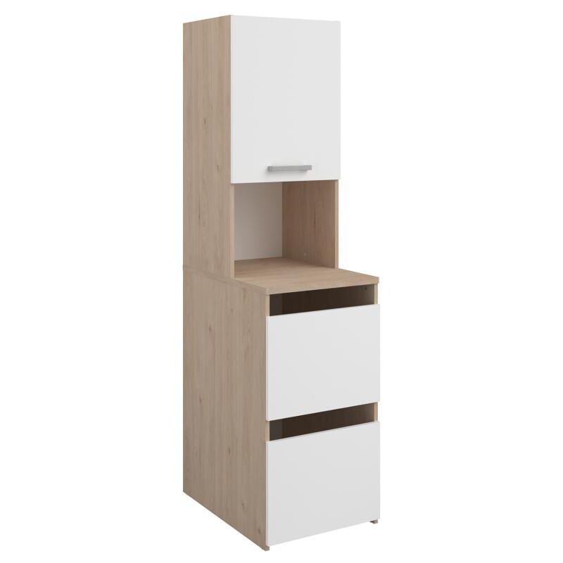 Rangement de salle de bain avec placards et étagères - Naturel clair et blanc - L47 x H184 cm - erkano