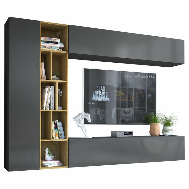 Mobilier1 - Ensemble de salon Comfivo 260, Gris + Chêne Artisan