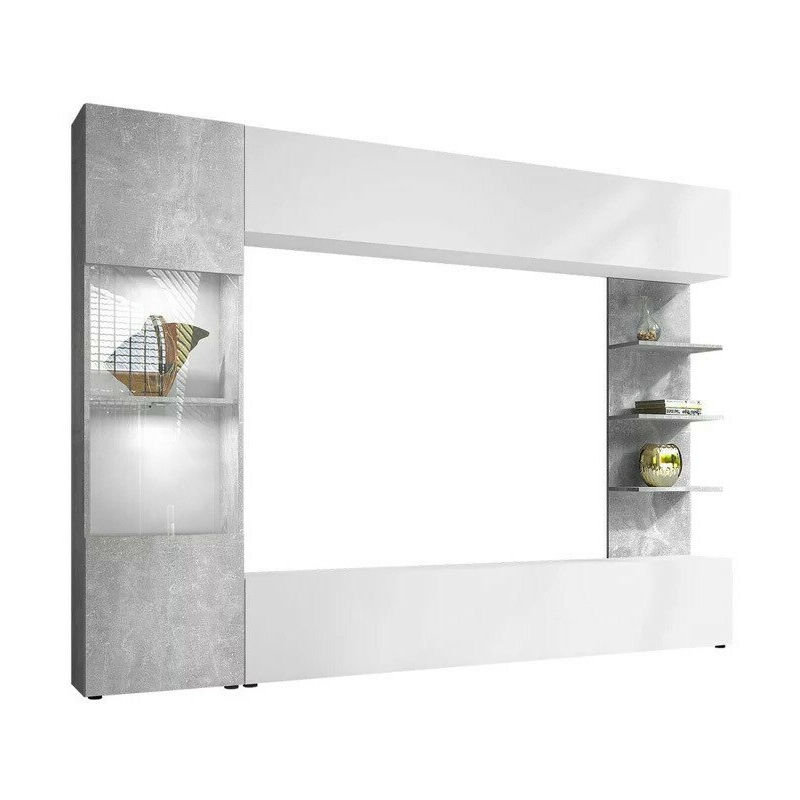 Rangement de salon Comfivo 210 , Avec table de tv, Parties séparées, Stratifié, 187x250x30cm, led