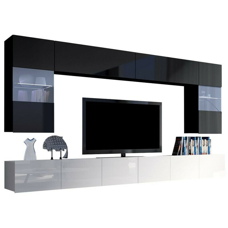 Mobilier1 - Ensemble de salon Tivdalu 105, Blanc brillant + Noir brillant