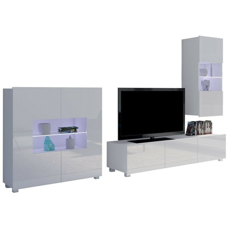 Mobilier1 - Ensemble de salon Tivdalu 111, Blanc + Blanc brillant