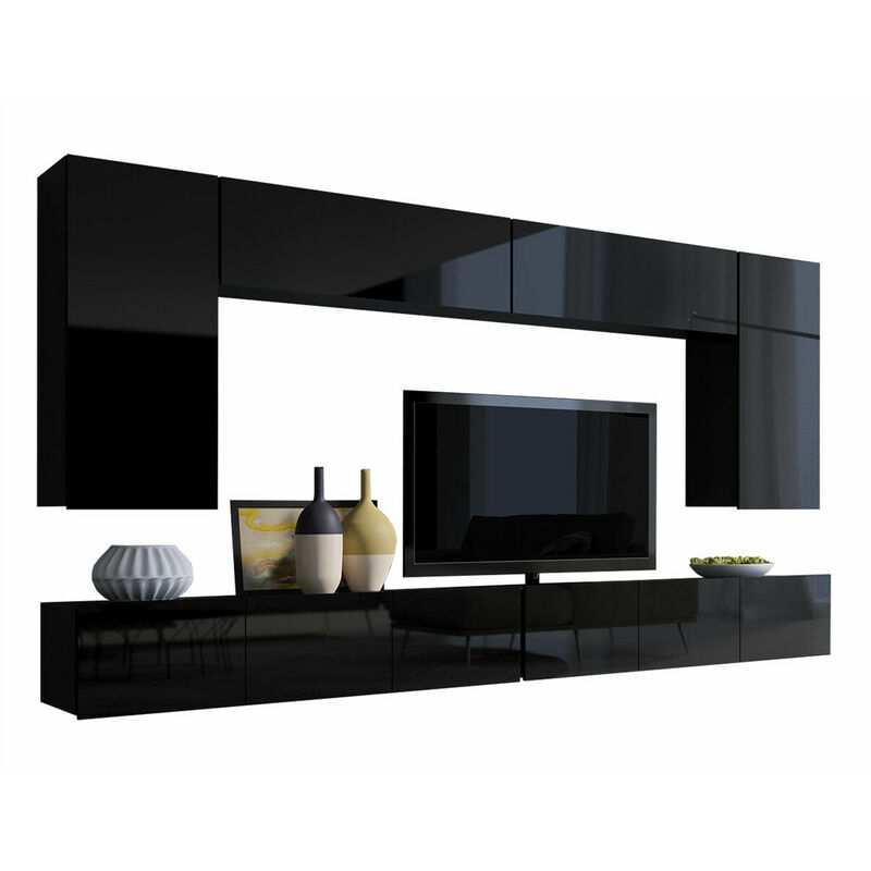 Mobilier1 - Ensemble de salon Tivdalu 135, Noir + Noir brillant