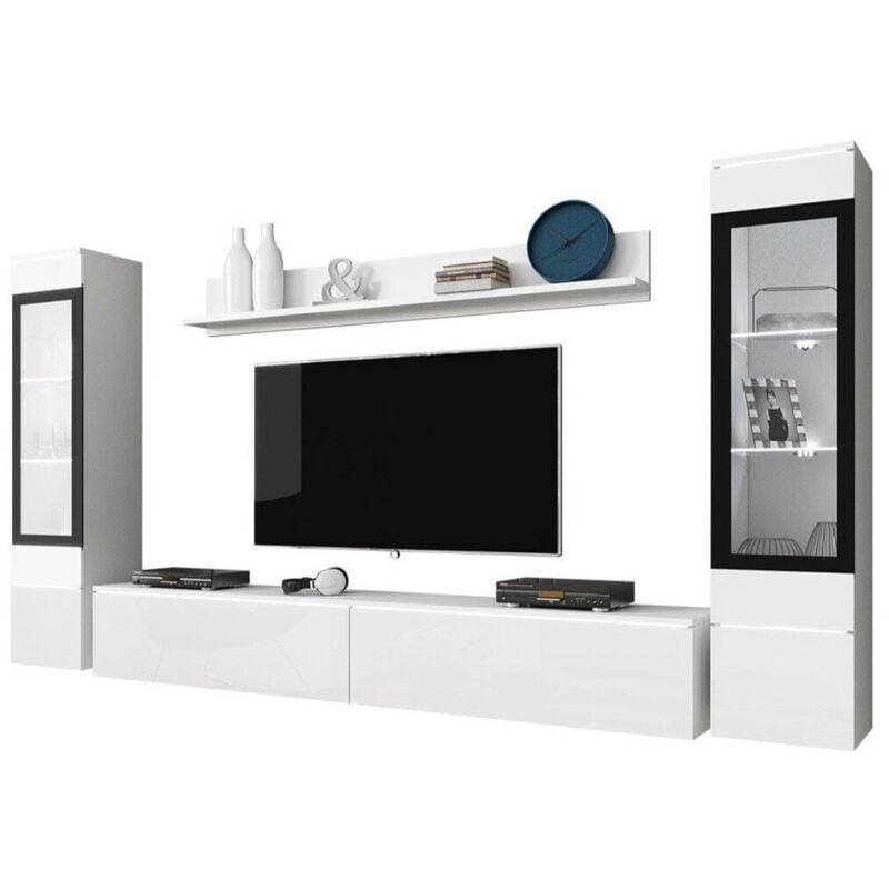 Mobilier1 - Ensemble de salon Sarasota 126, Blanc + Blanc brillant