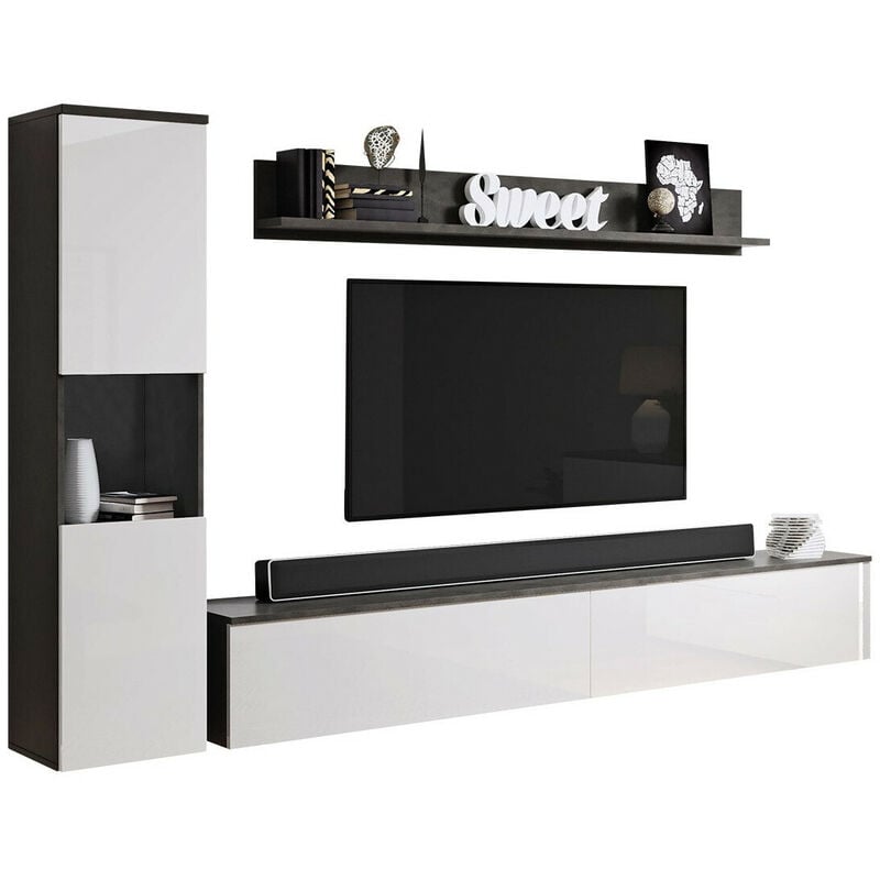 Mobilier1 - Ensemble de salon Sarasota 130, Gris foncé + Blanc brillant