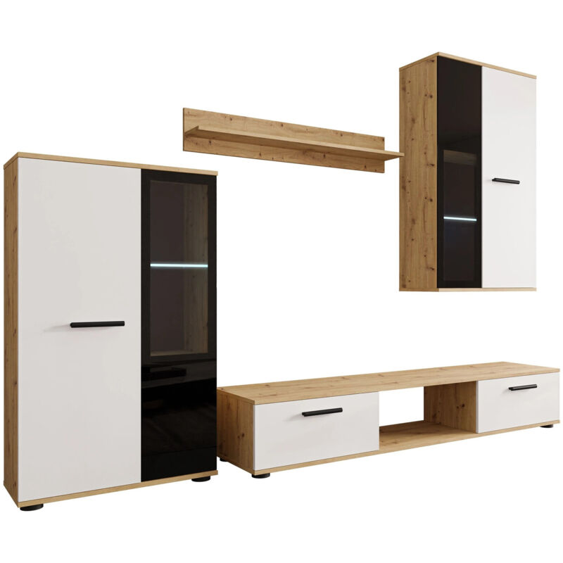 Mobilier1 - Ensemble de salon Tucson 100, Chêne Artisan + Blanc