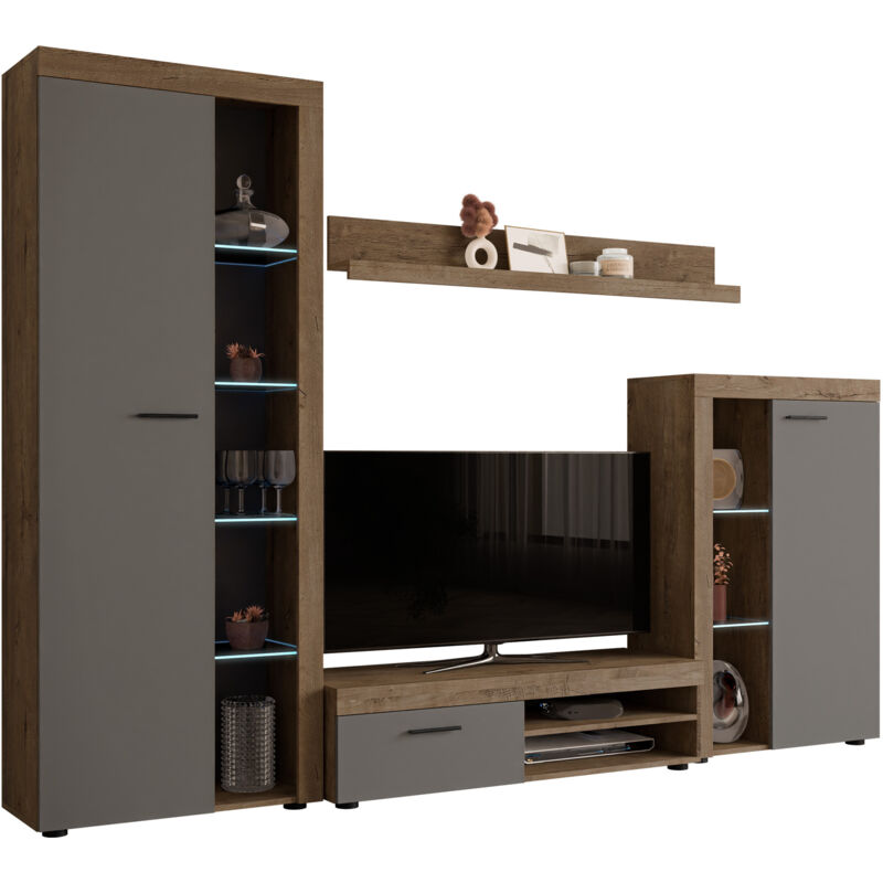 Mobilier1 - Ensemble de salon Tucson 103, Chêne de Lefkas + graphite