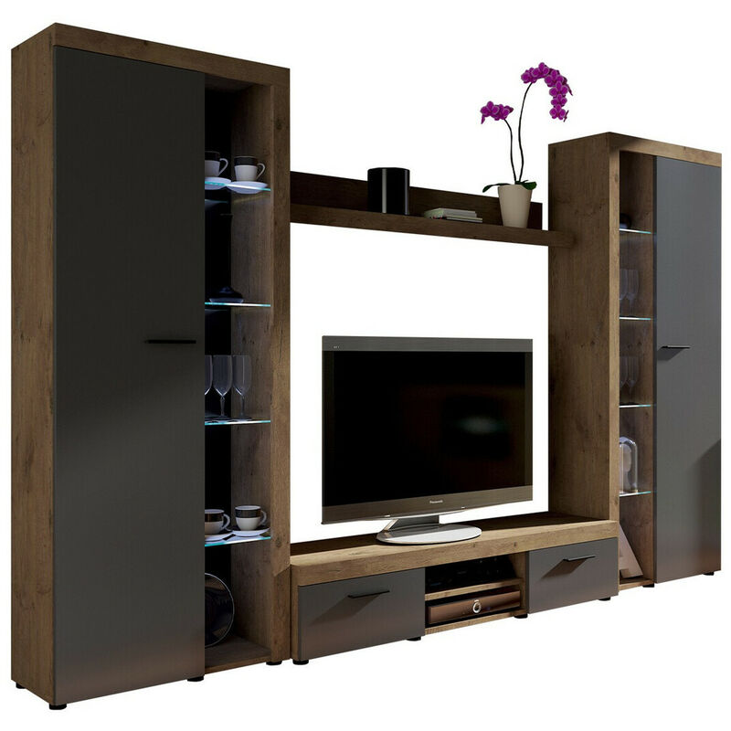 Mobilier1 - Ensemble de salon Tucson 107, Chêne de Lefkas + graphite