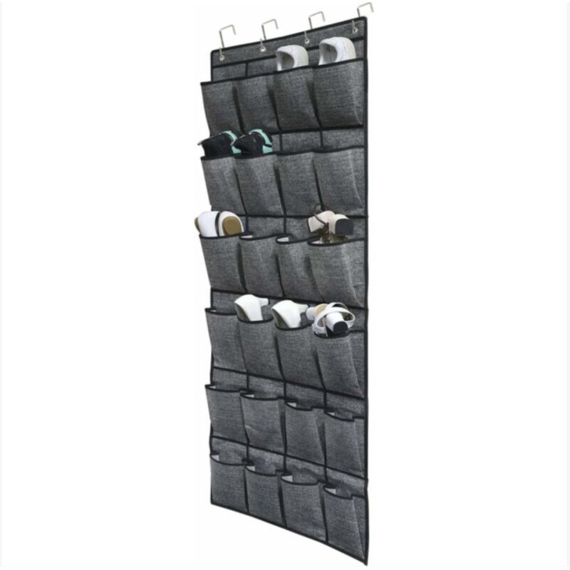 Rangement des Chaussures à Suspendre Derrière de Porte - Chaussures étagère 24 Poches, Suspendre Organiseur, Stockage de Chaussures, Noir Tissu en Lin