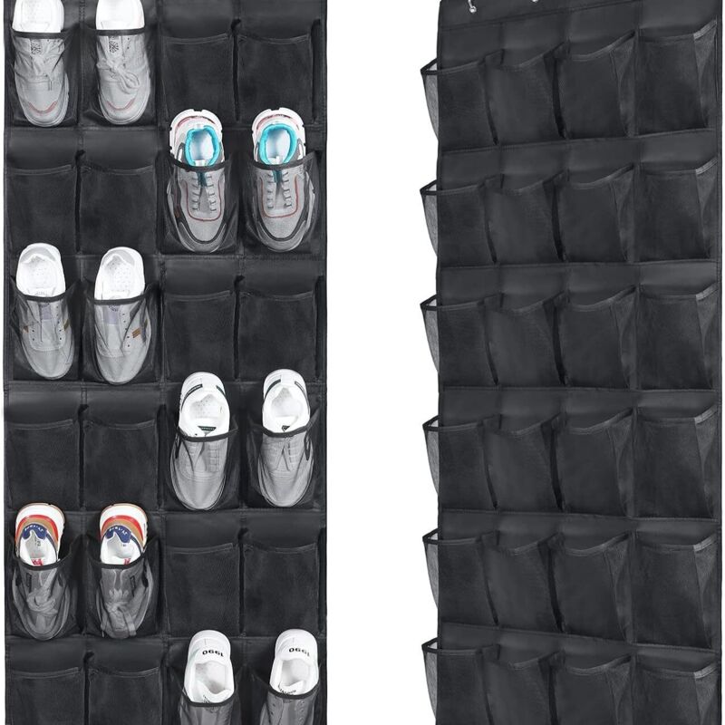 Largeight - Rangement des Chaussures à Suspendre Derrière de Porte - étagère 24 Poches, Organiseur, Noir Tissu en Lin