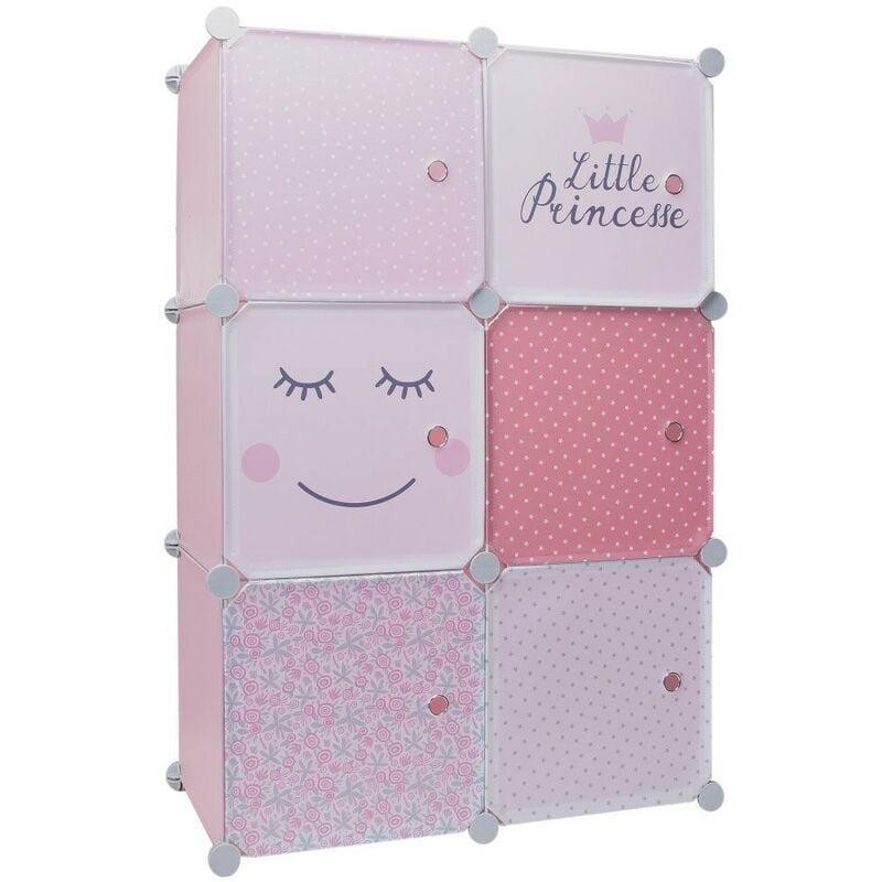 Rangement enfant armoire modulable 6 cubes fille - Rose