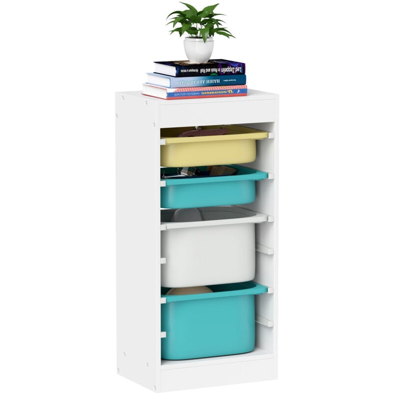 Rangement enfant - combinaison structure + bacs - coffre à jouet dim. 40L x 30l x 90H cm - blanc jaune bleu